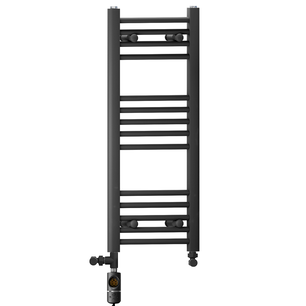  Dual Fuel 350 x 800 mm gerader, mattschwarzer Handtuchheizkörper – (inkl. Ventile + Elektroheizungs-Set)
