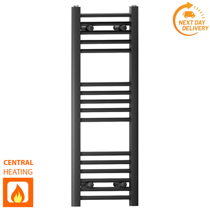  300mm Wide - 900mm High Flat Black Heated Towel Rail Radiator 