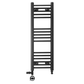 Dual Fuel 350 x 900mm Straight Matt Black Heated Towel Rail - (incl. Valves + Electric Heating Kit) 