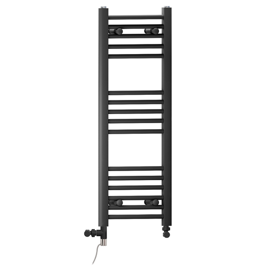Sèche-serviettes droit bi-énergie 350 x 900 mm noir mat (avec vannes et kit de chauffage électrique) 