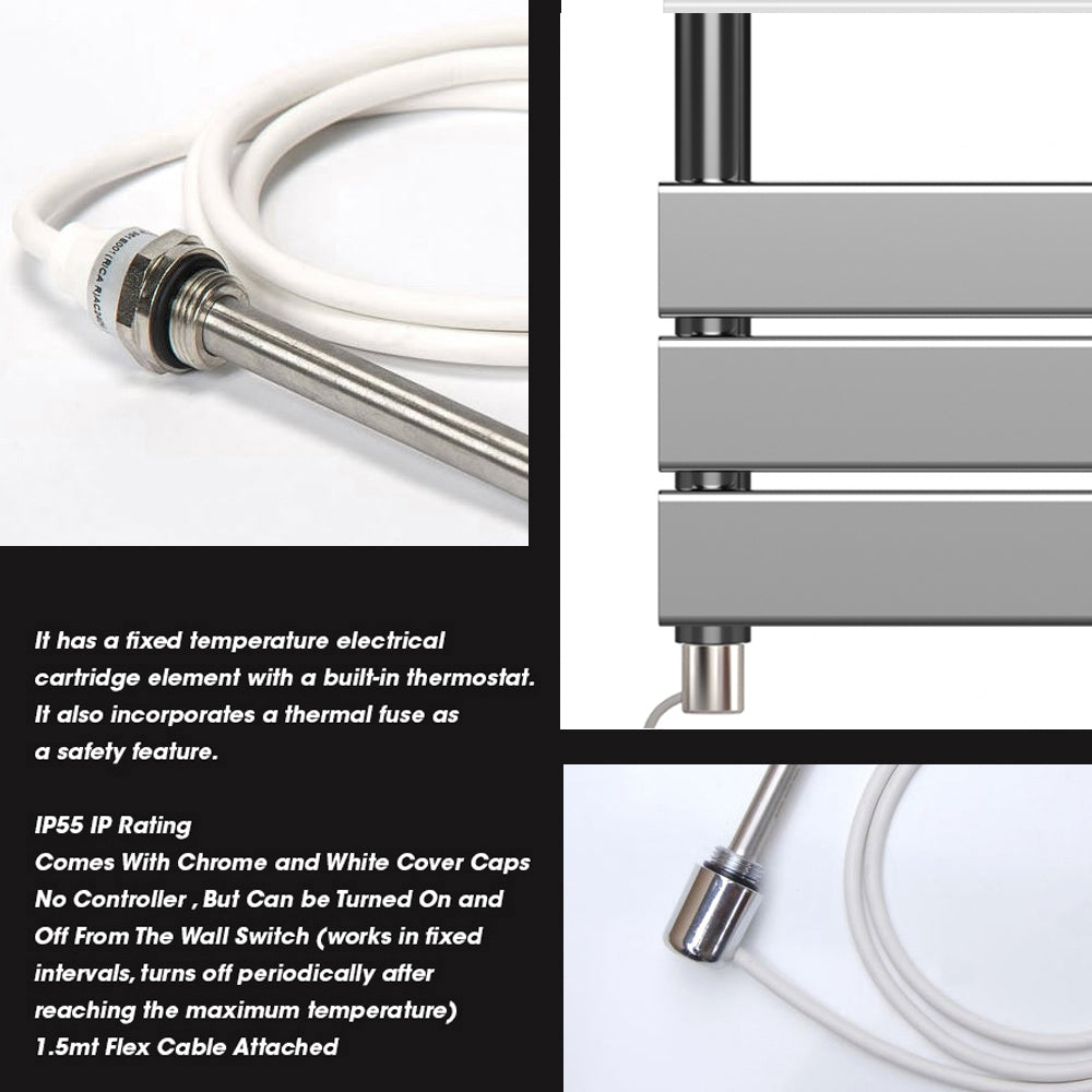  500 x 800mm Chrome Electric Heated Towel Rail Radiator – Flat Panel Designer 400W Pre Filled UK