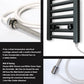 500mm x 1200mm Black Heated Towel Rail Radiator | Electric 19mm Tube 