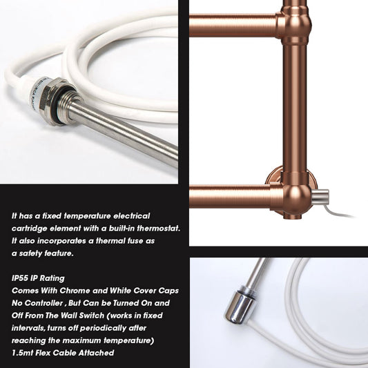 500 x 750mm Brass Electric Heated Towel Rail Radiator Traditional Ladder Bathroom Heater Pre Filled 
