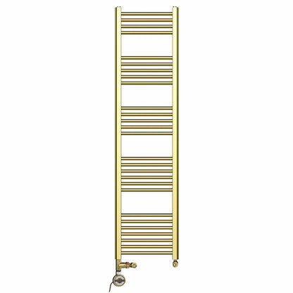  Dual Fuel 400 x 1600mm Shiny Gold Heated Towel Rail Radiator- (incl. Valves + Electric Heating Kit) 