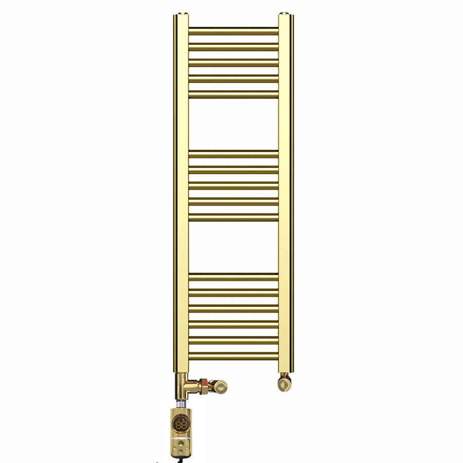  Dual Fuel 300 x 900mm Shiny Gold Heated Towel Rail Radiator- (incl. Valves + Electric Heating Kit)