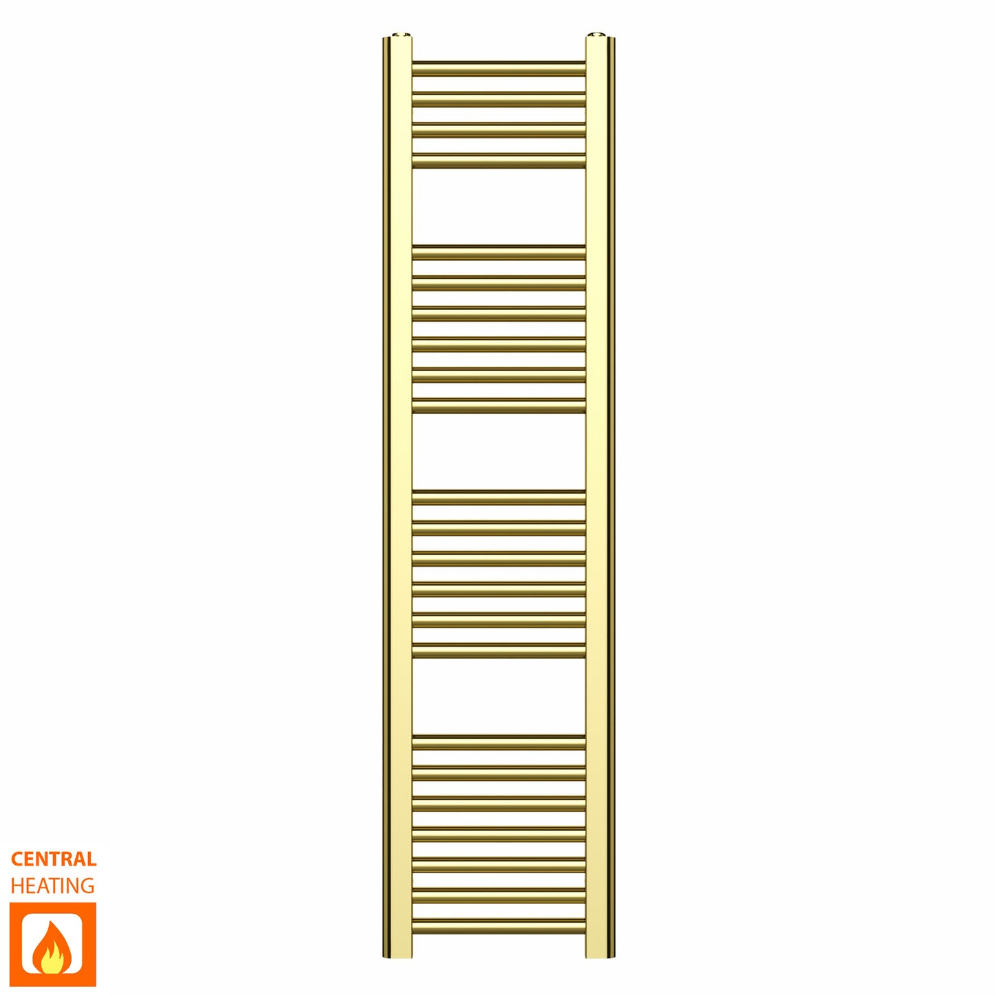  300mm Wide - 1200mm High Shiny Gold Heated Towel Rail Radiator