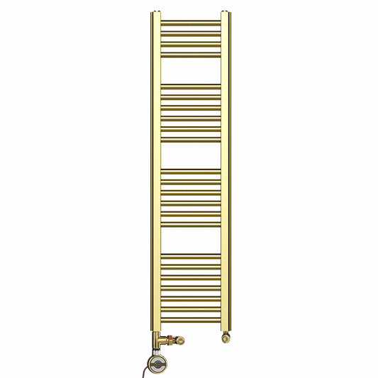 Dual Fuel 300 x 1200mm Shiny Gold Heated Towel Rail Radiator- (incl. Valves + Electric Heating Kit) 