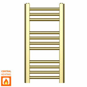 300mm x 600mm Shiny Gold Heated Towel Rail Radiator | Flat Central Heating