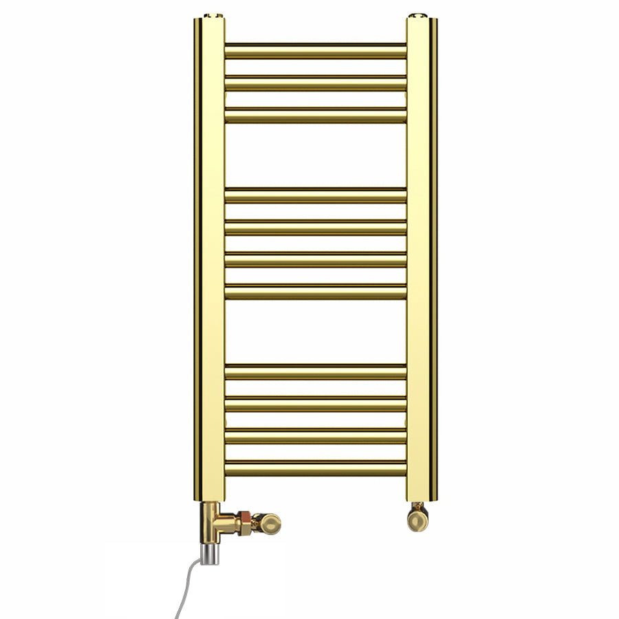 Dual Fuel 300 x 600mm Shiny Gold Heated Towel Rail Radiator- (incl. Valves + Electric Heating Kit)