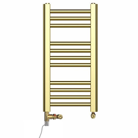 Dual Fuel 300 x 600mm Shiny Gold Heated Towel Rail Radiator- (incl. Valves + Electric Heating Kit) 