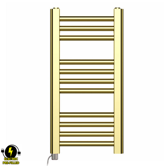 300mm Wide - 600mm High Shiny Gold Electric Heated Towel Rail Radiator