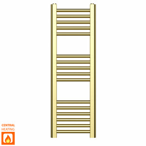 300mm x 900mm Shiny Gold Heated Towel Rail Radiator | Flat Central Heating