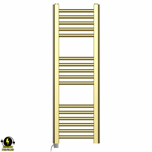 300mm Wide - 900mm High Shiny Gold Electric Heated Towel Rail Radiator 