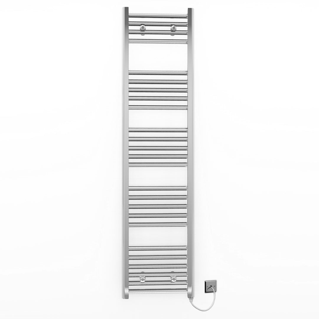  300mm Wide - 1400mm High Flat Chrome Electric Heated Towel Rail Radiator