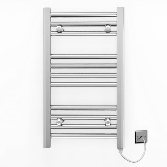 300mm Wide - 600mm High Flat Chrome Electric Heated Towel Rail Radiator 