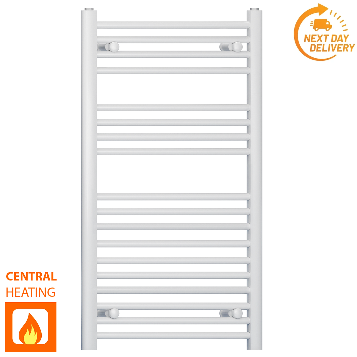  500mm x 1000mm White Heated Towel Rail Radiator | Central Heating 19mm Tube
