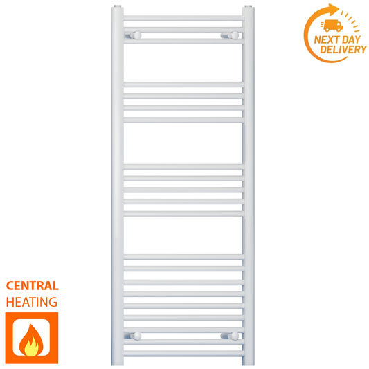 400mm x 1200mm White Heated Towel Rail Radiator | Central Heating 19mm Tube 