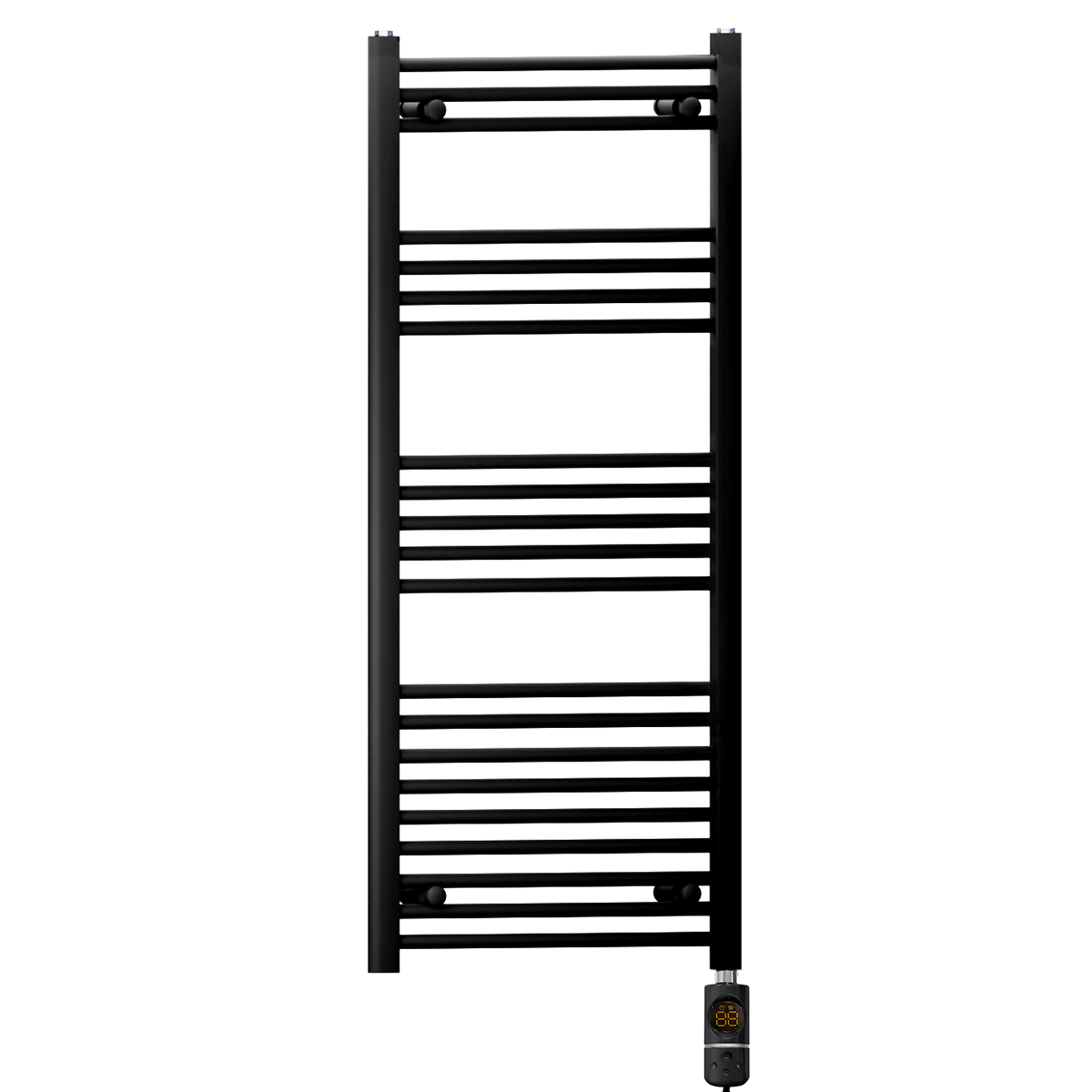  500mm x 1200mm Black Heated Towel Rail Radiator | Dual Fuel 19mm Tube