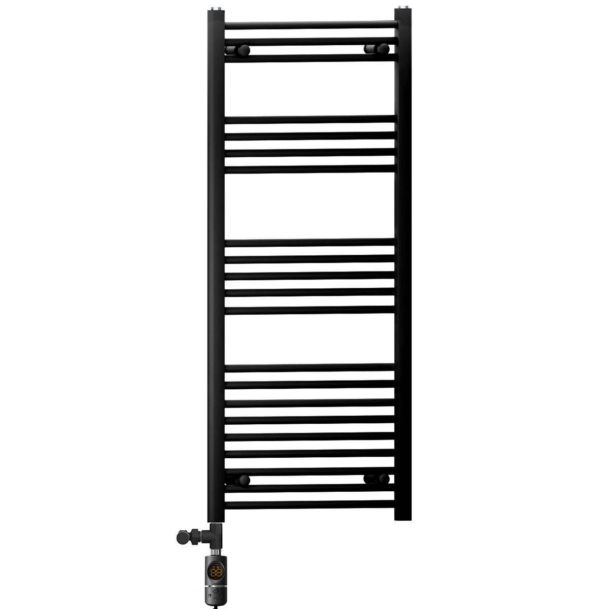  500mm x 1200mm Black Heated Towel Rail Radiator | Dual Fuel 19mm Tube