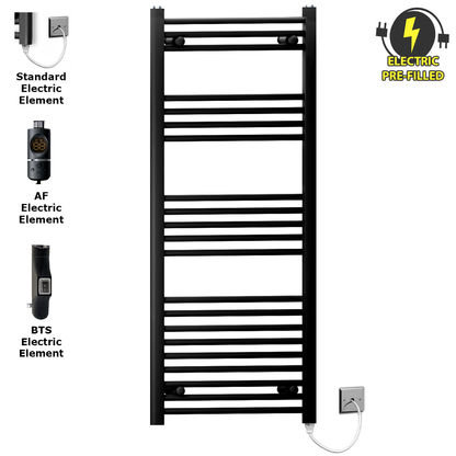  500mm x 1200mm Black Heated Towel Rail Radiator | Electric 19mm Tube 