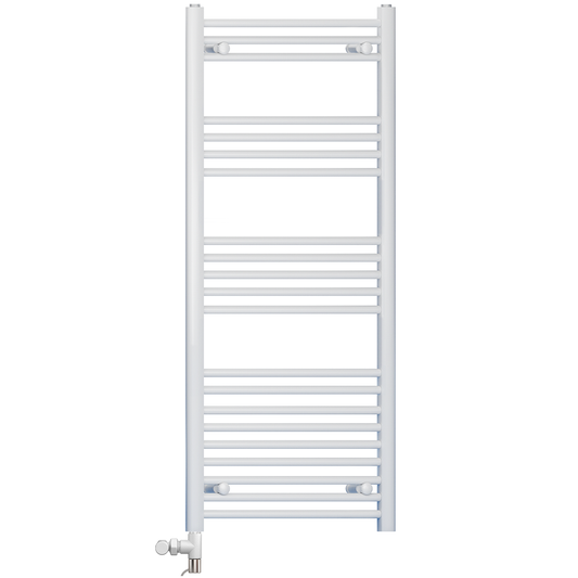 400mm x 1200mm White Heated Towel Rail Radiator | Dual Fuel 19mm Tube 