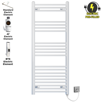  400mm x 1200mm White Heated Towel Rail Radiator | Electric 19mm Tube 