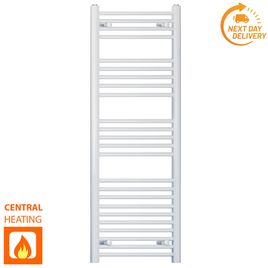 400mm x 1400mm White Heated Towel Rail Radiator | Central Heating 19mm Tube 