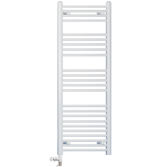 400mm x 1400mm White Heated Towel Rail Radiator | Dual Fuel 19mm Tube 