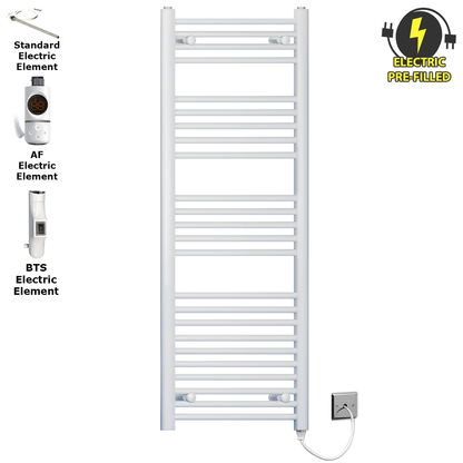  500mm x 1400mm White Heated Towel Rail Radiator | Electric 19mm Tube 
