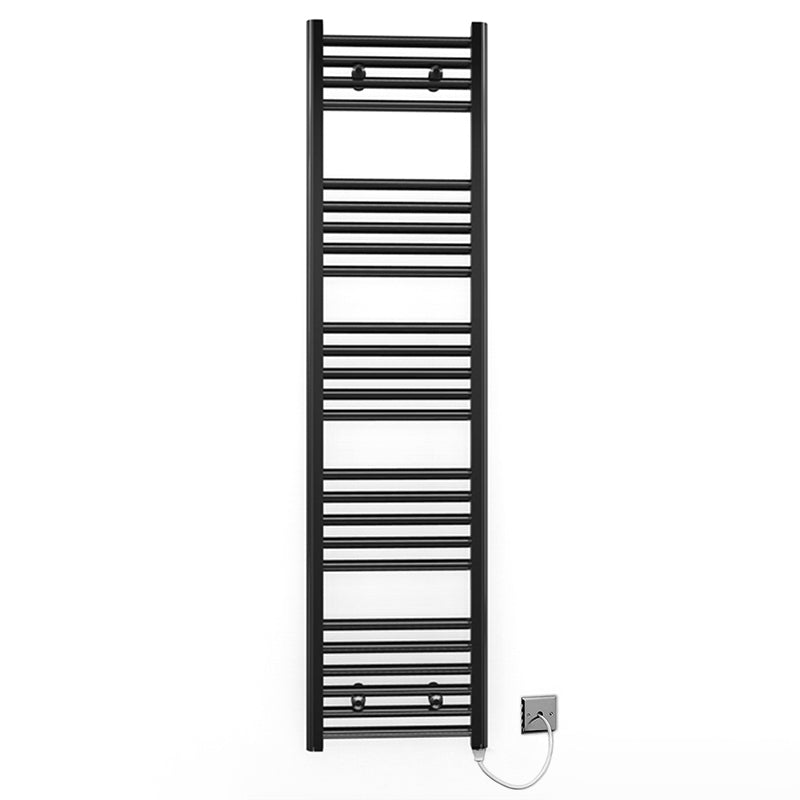  400mm Wide - 1400mm High Flat Black Electric Heated Towel Rail Radiator