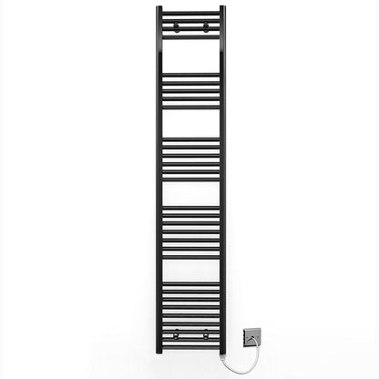 450mm Wide - 1800mm High Flat Black Electric Heated Towel Rail Radiator