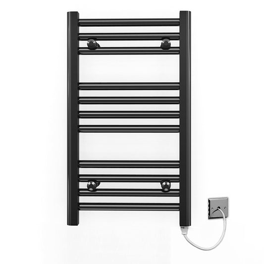 300mm Wide - 600mm High Flat Black Electric Heated Towel Rail Radiator 
