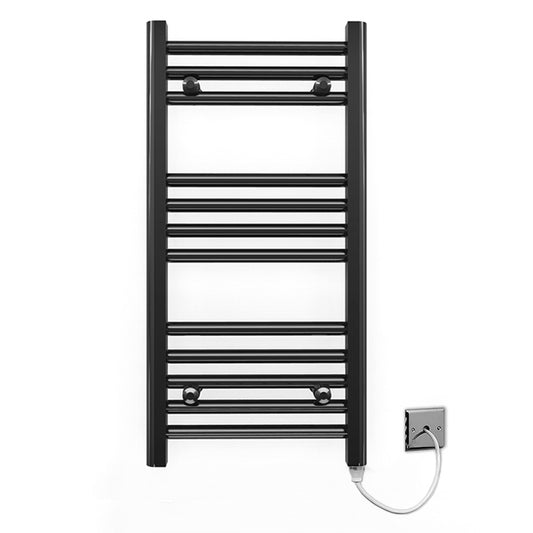 300mm Wide - 700mm High Flat Black Electric Heated Towel Rail Radiator 