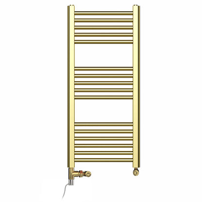  Dual Fuel 400 x 900mm Shiny Gold Heated Towel Rail Radiator- (incl. Valves + Electric Heating Kit) 