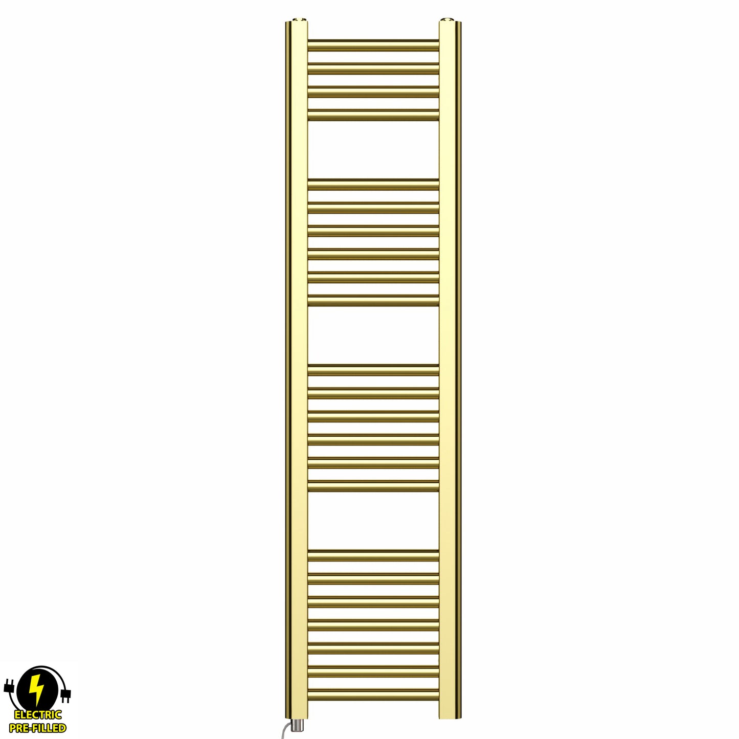  400mm Wide - 1200mm High Shiny Gold Electric Heated Towel Rail Radiator
