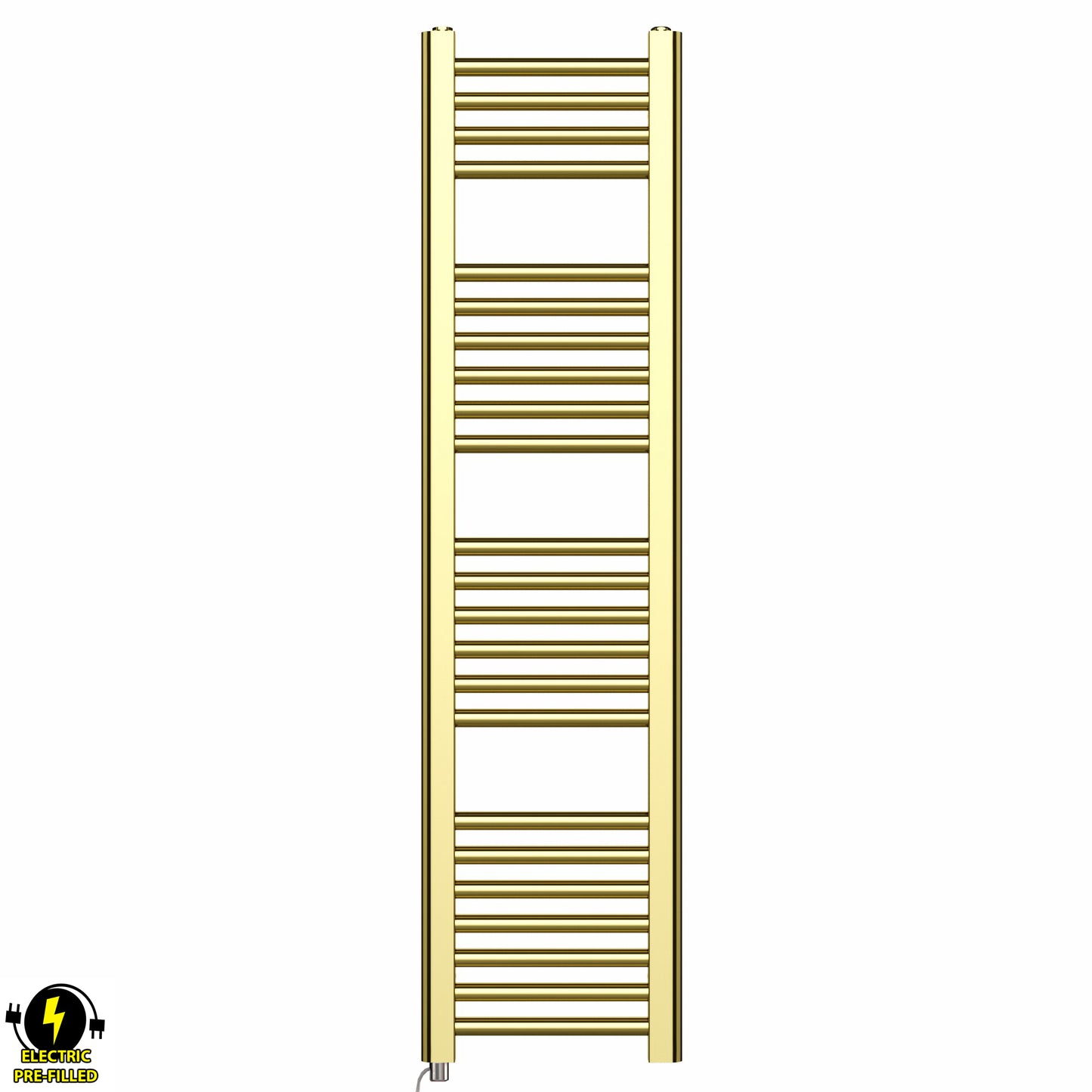 400mm Wide - 1200mm High Shiny Gold Electric Heated Towel Rail Radiator