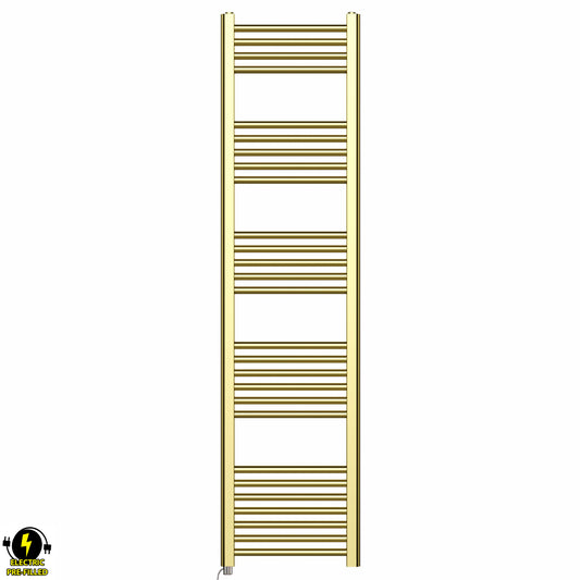 400mm Wide - 1600mm High Shiny Gold Electric Heated Towel Rail Radiator