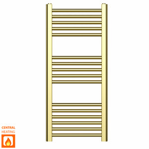 400mm x 900mm Shiny Gold Heated Towel Rail Radiator | Flat Central Heating