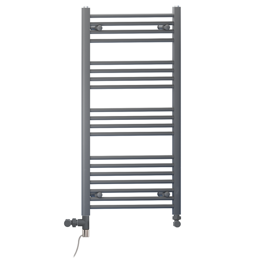 Dual Fuel 550 x 1000mm Straight Anthracite Grey Heated Towel Rail - (incl. Valves + Electric Heating Kit) 