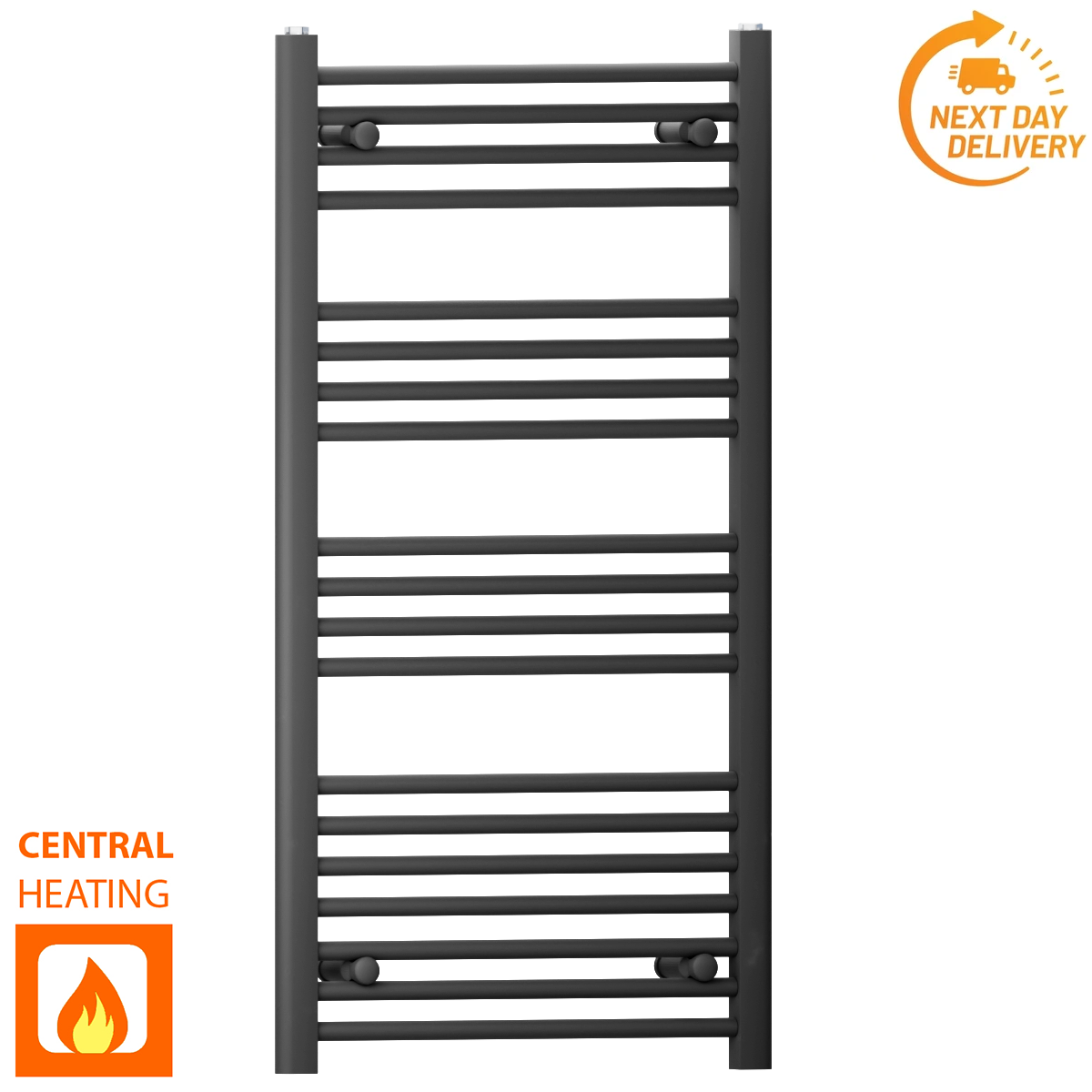  500mm Wide - 1000mm High Flat Black Heated Towel Rail Radiator