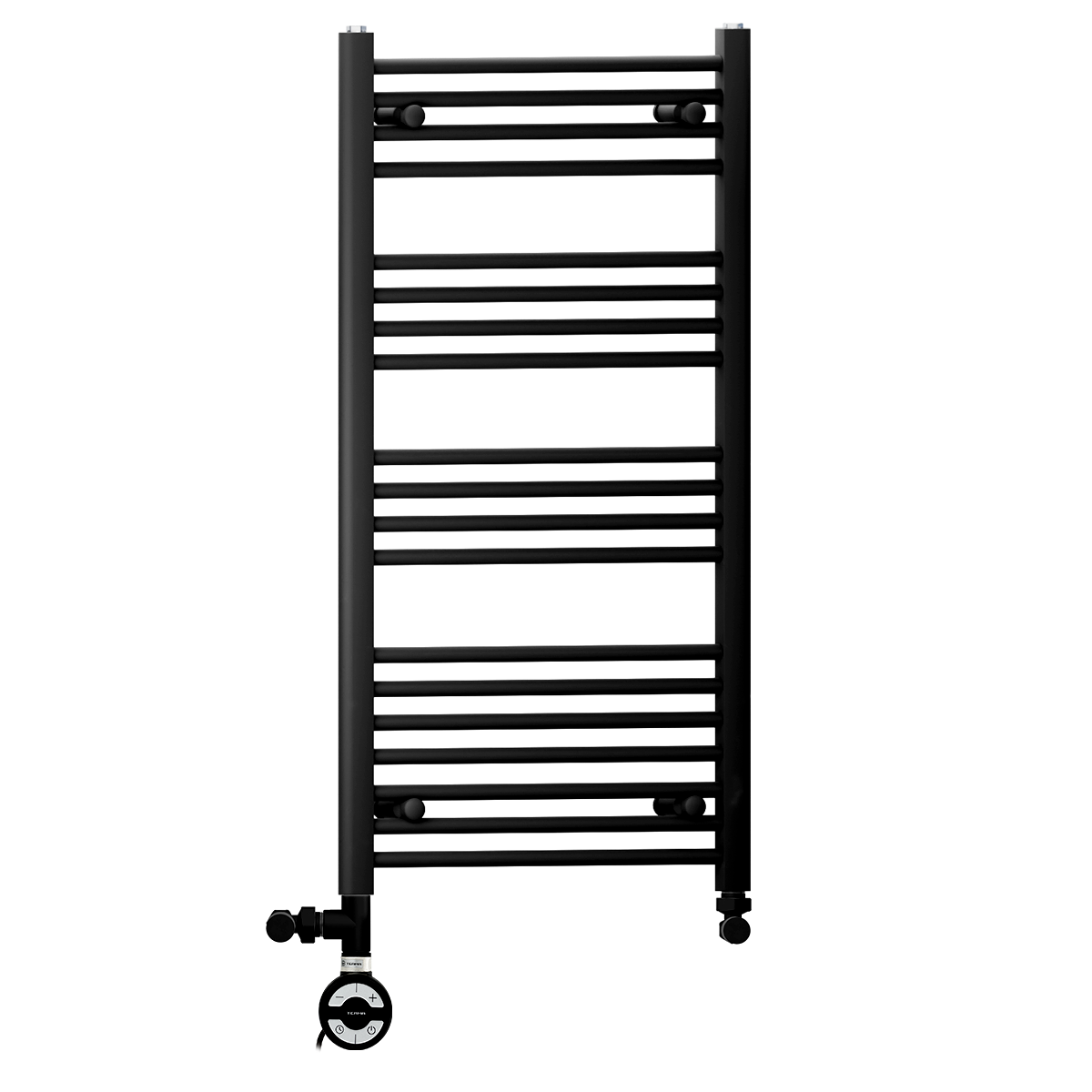  400mm x 1000mm Matt Black Dual Fuel Heated Towel Rail | Flat Ladder