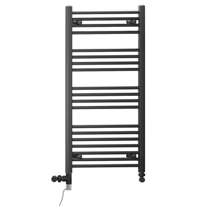  Dual Fuel 450 x 1000mm Straight Matt Black Heated Towel Rail - (incl. Valves + Electric Heating Kit) 