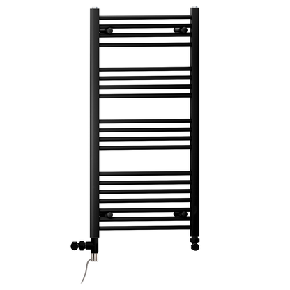  400mm x 1000mm Matt Black Dual Fuel Heated Towel Rail | Flat Ladder 