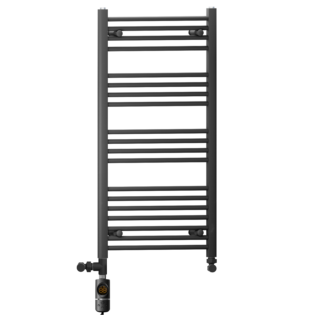  Dual Fuel 500 x 1000mm Straight Matt Black Heated Towel Rail - (incl. Valves + Electric Heating Kit)