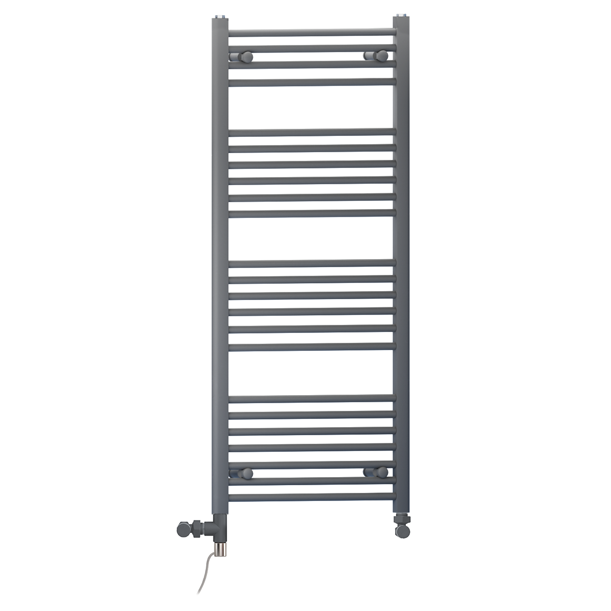  Dual Fuel 500 x 1200mm Straight Anthracite Grey Heated Towel Rail - (incl. Valves + Electric Heating Kit)