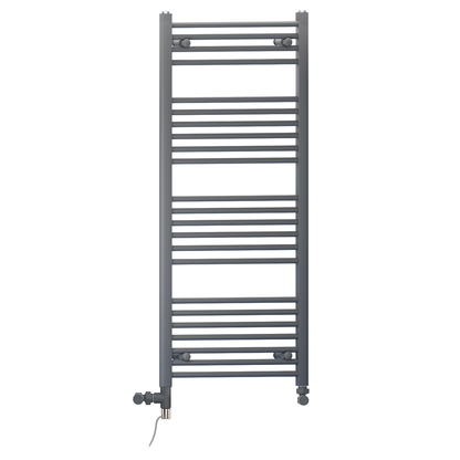  Dual Fuel 500 x 1200mm Straight Anthracite Grey Heated Towel Rail - (incl. Valves + Electric Heating Kit) 