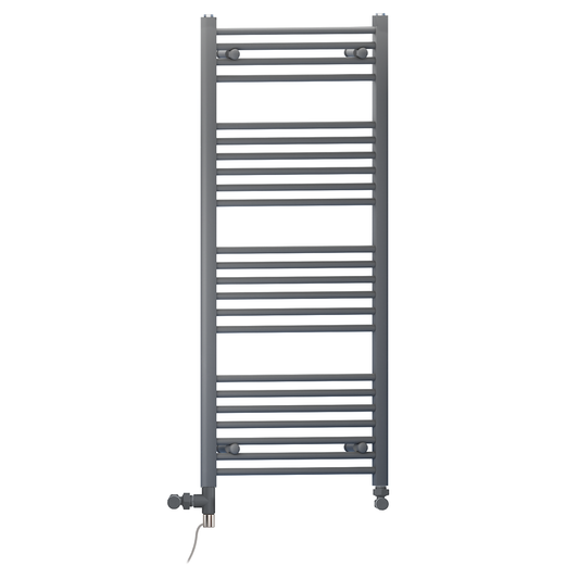 Dual Fuel 550 x 1200mm Straight Anthracite Grey Heated Towel Rail - (incl. Valves + Electric Heating Kit) 