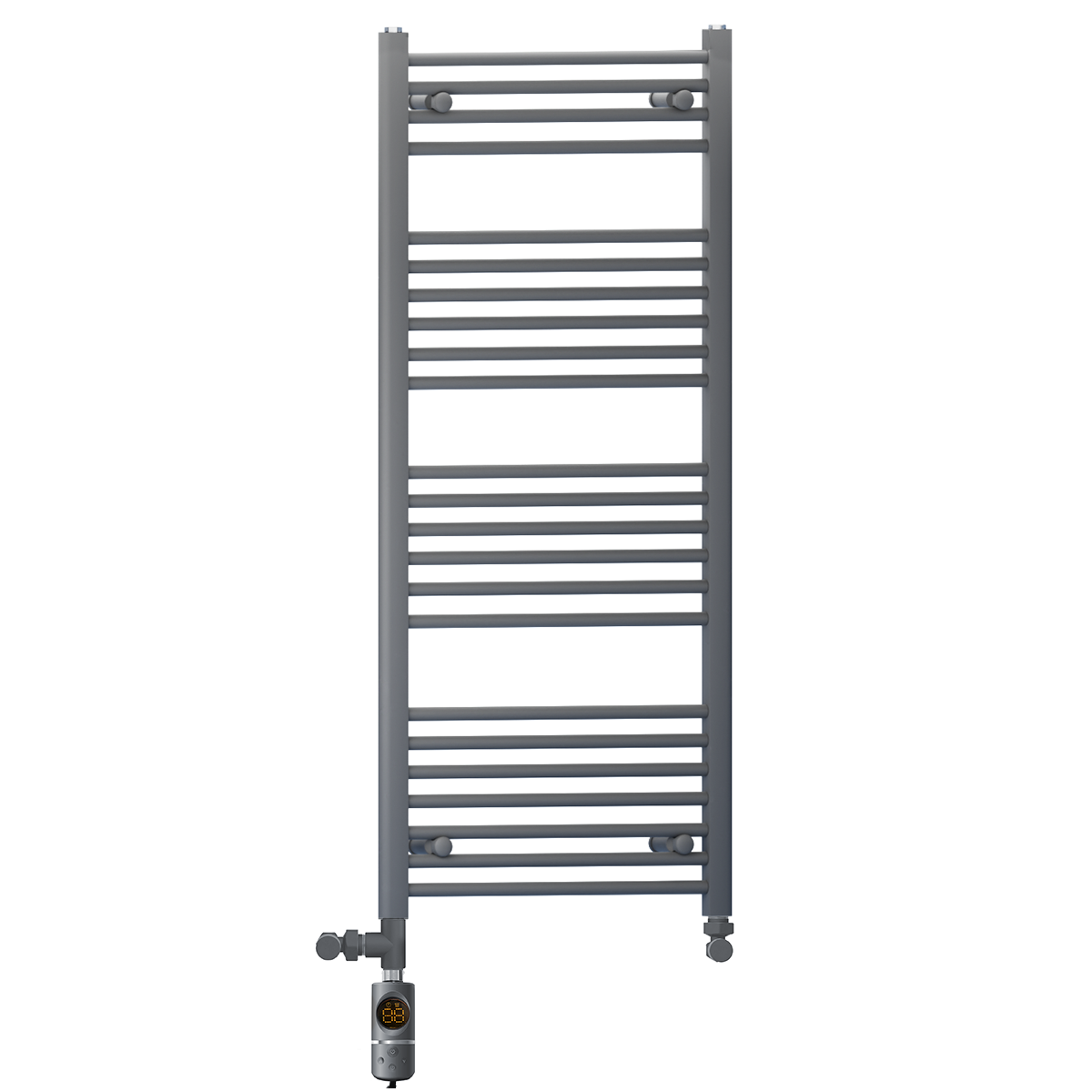  Dual Fuel 500 x 1200mm Straight Anthracite Grey Heated Towel Rail - (incl. Valves + Electric Heating Kit)