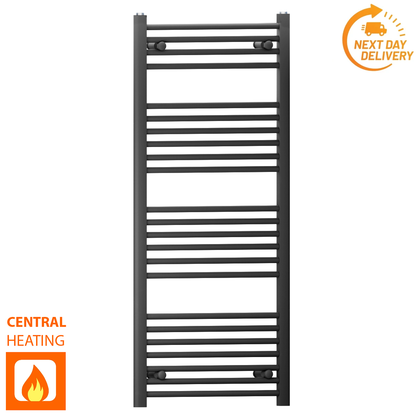  600mm Wide - 1200mm High Flat Black Heated Towel Rail Radiator 