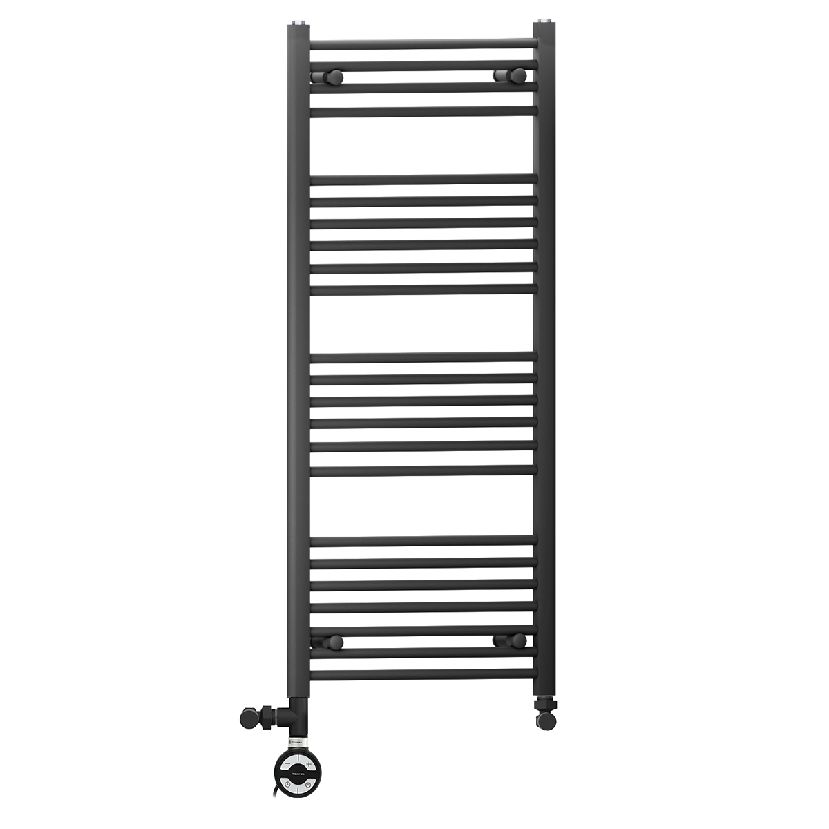  Dual Fuel 400 x 1200mm Straight Matt Black Heated Towel Rail - (incl. Valves + Electric Heating Kit)
